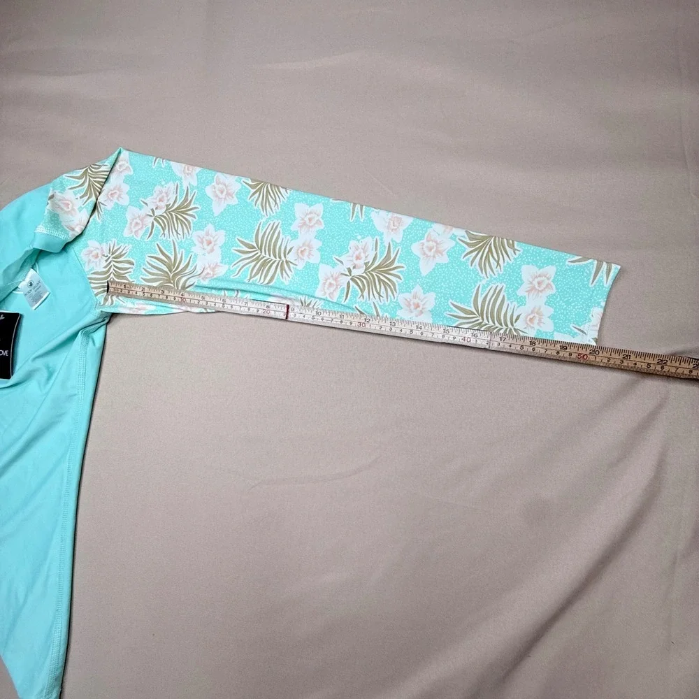 Body Glove Womens XL Rash Guard Aqua Blue Floral Long Sleeve 50 UPF Swim Top